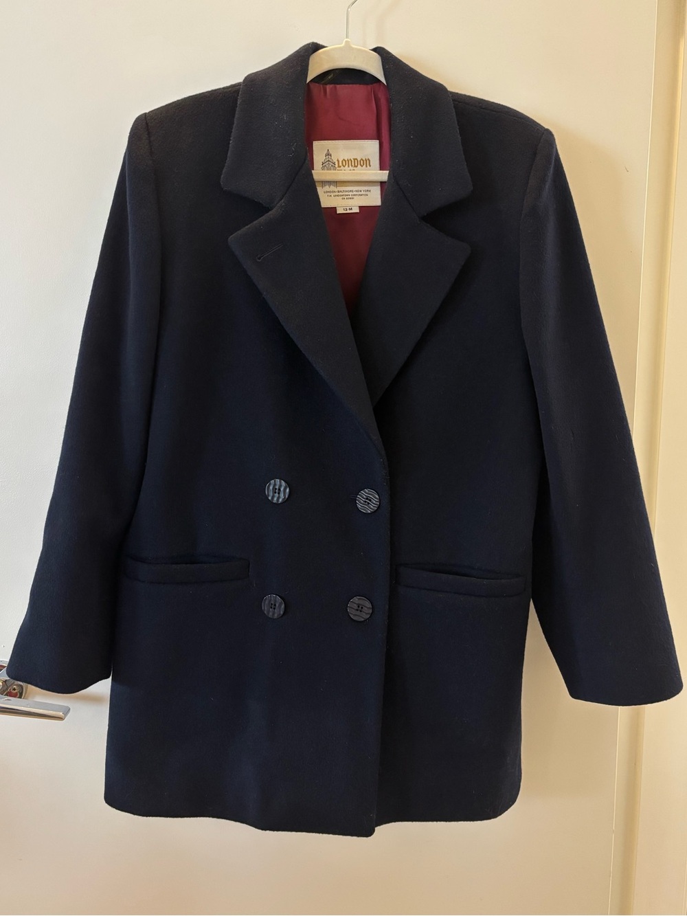 Vintage London Fog Navy 100% Wool Double Breasted Coat Size 12
